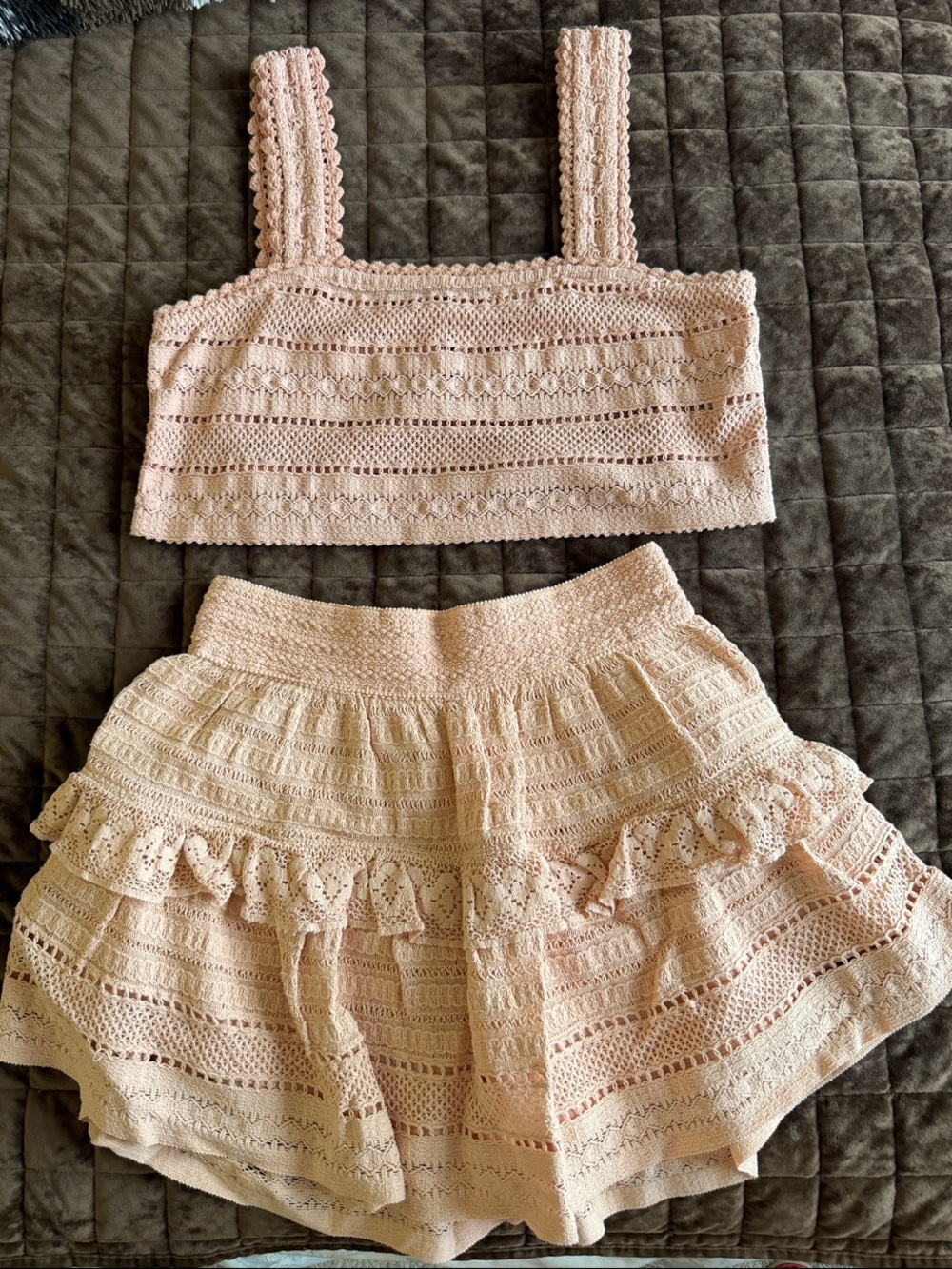 Aerie Crochet Tank and Skort Set - Light Pink